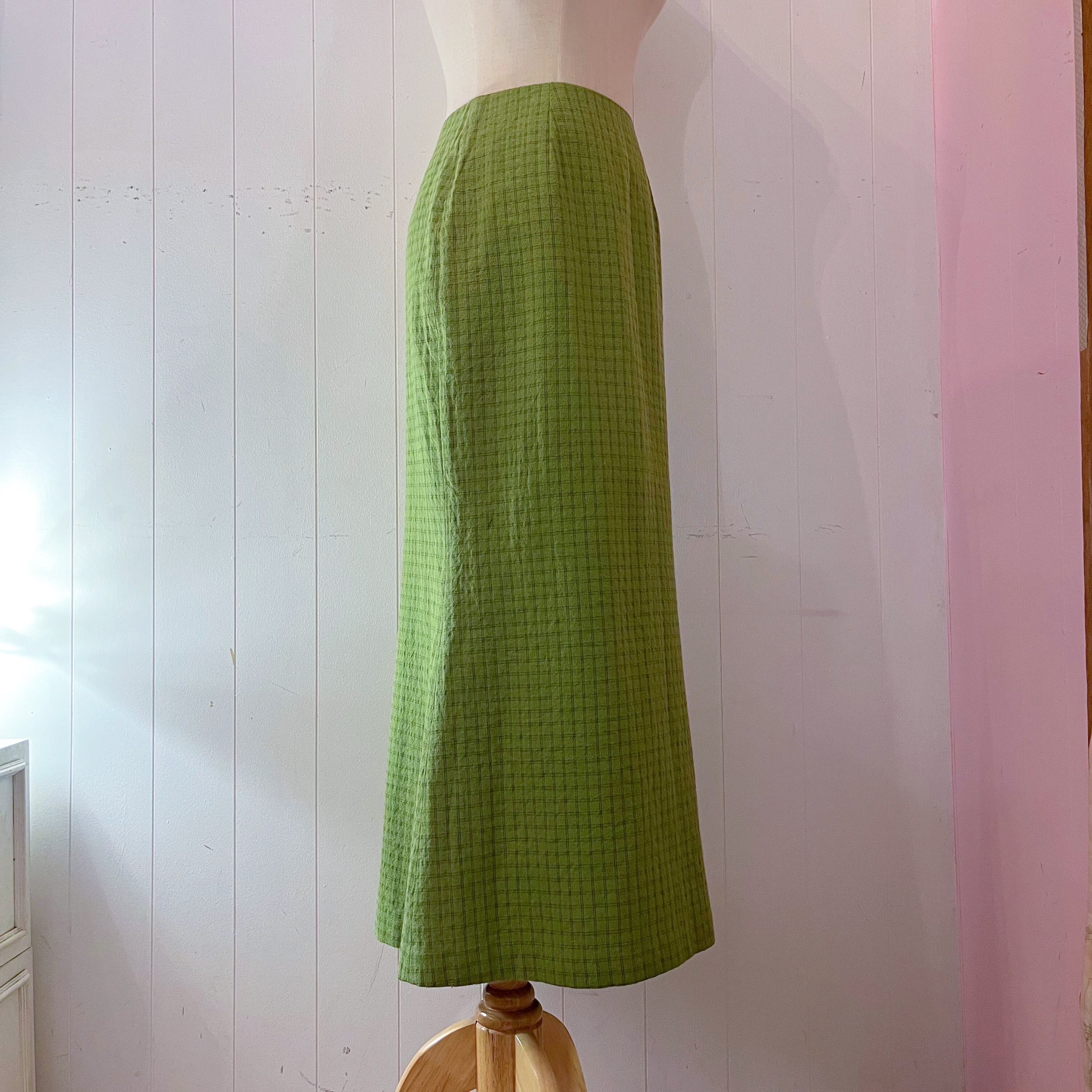 light green check long skirt