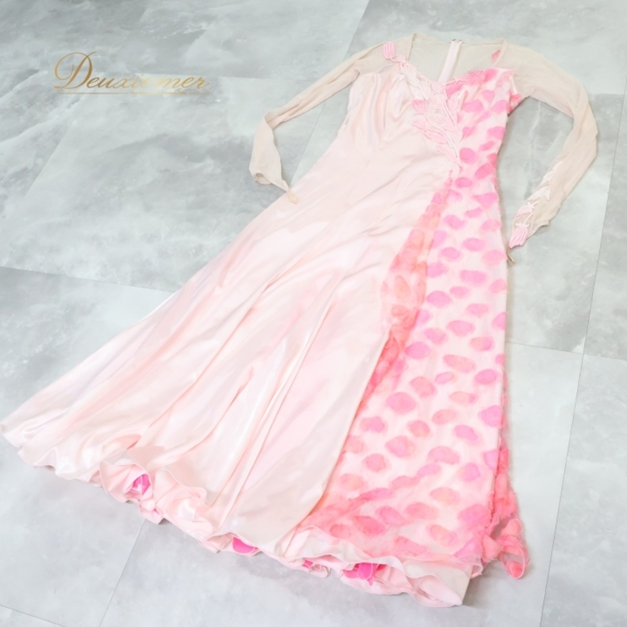 社交ダンス 衣装 スタンダードドレス スタンダード ドレス ワンピース 長袖 インザムード in the MOOD ピンク系 パーティ 発表会 軽い 日本製 パーティードレス ダンス衣装 女性用 Mサイズ コスチューム おしゃれ かわいい 軽量 薄手 ダンス 発表会用