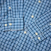 90s CHAPS チャップス チェック BD ボタンダウン 長袖シャツ S/ブルー メンズ インド綿 ビンテージ