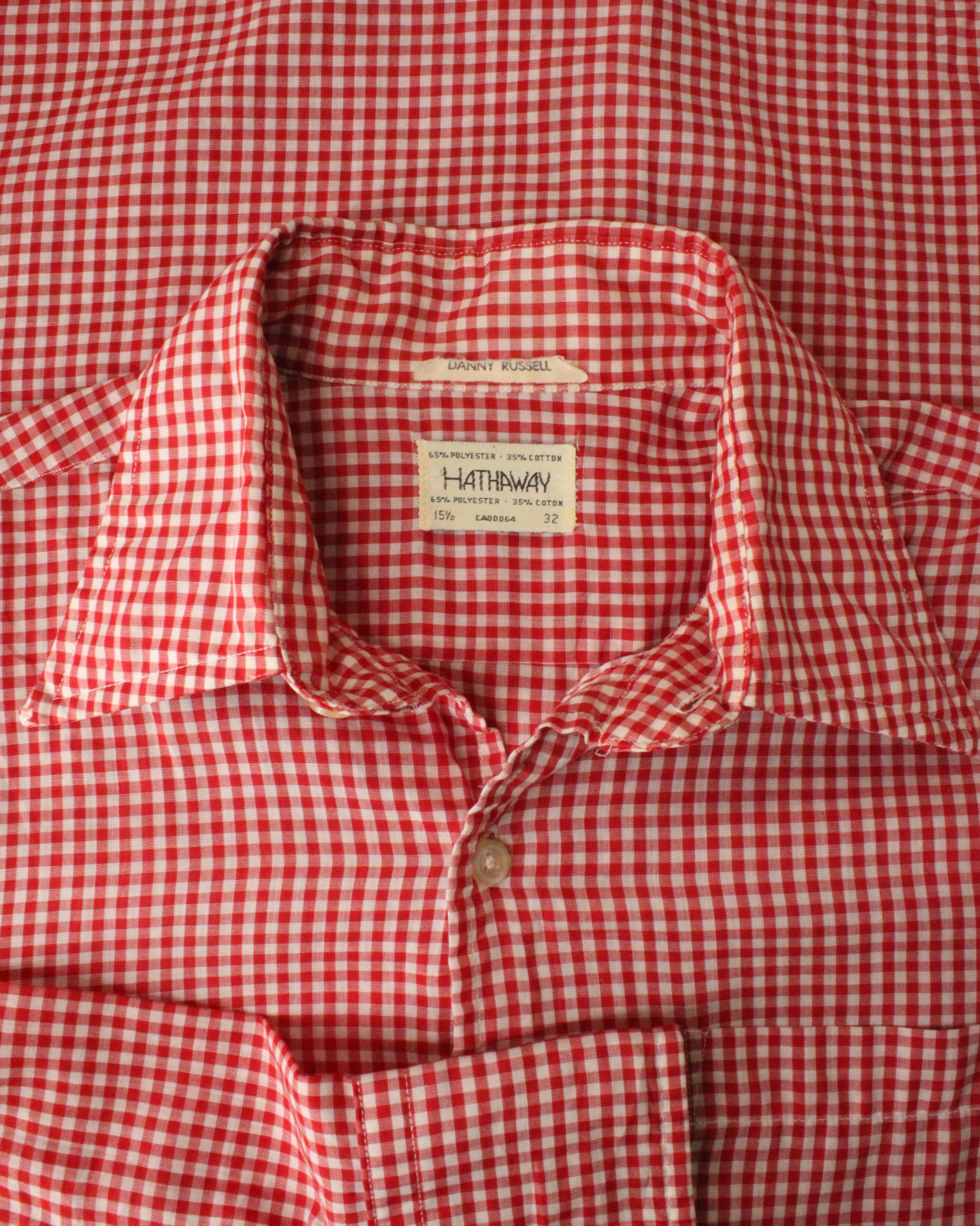 ~70s HATHAWAY Poly×Cotton L/S Gingham Check Shirt