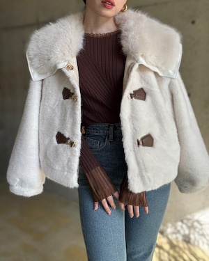 ビッグカラーフェイクファーコート【アイボリー】