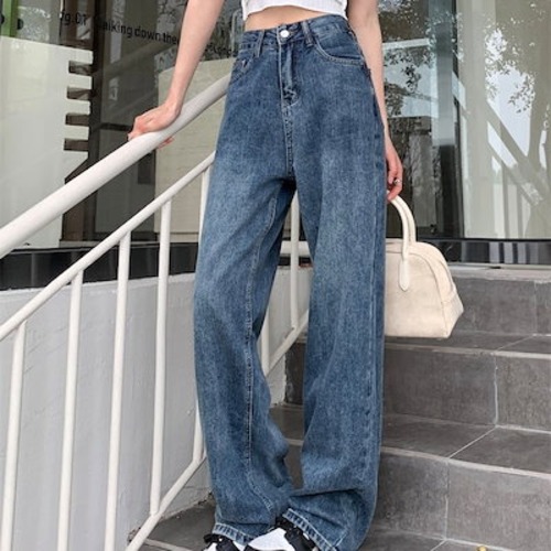 2024春夏パンツ デニム ジーンズ ワイド ストレート ハイウエスト 脚長効果 美脚効果 細見え 春 カジュアル おしゃれ かわいい シンプル 韓国ファッション レディース お出かけ