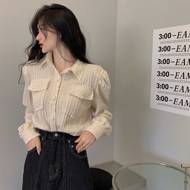 スタンダードカラーニットカーディガンシャツ オータムスタイルルーズ薄手 ロング レトロ 秋物 ガールズファッション61579274095