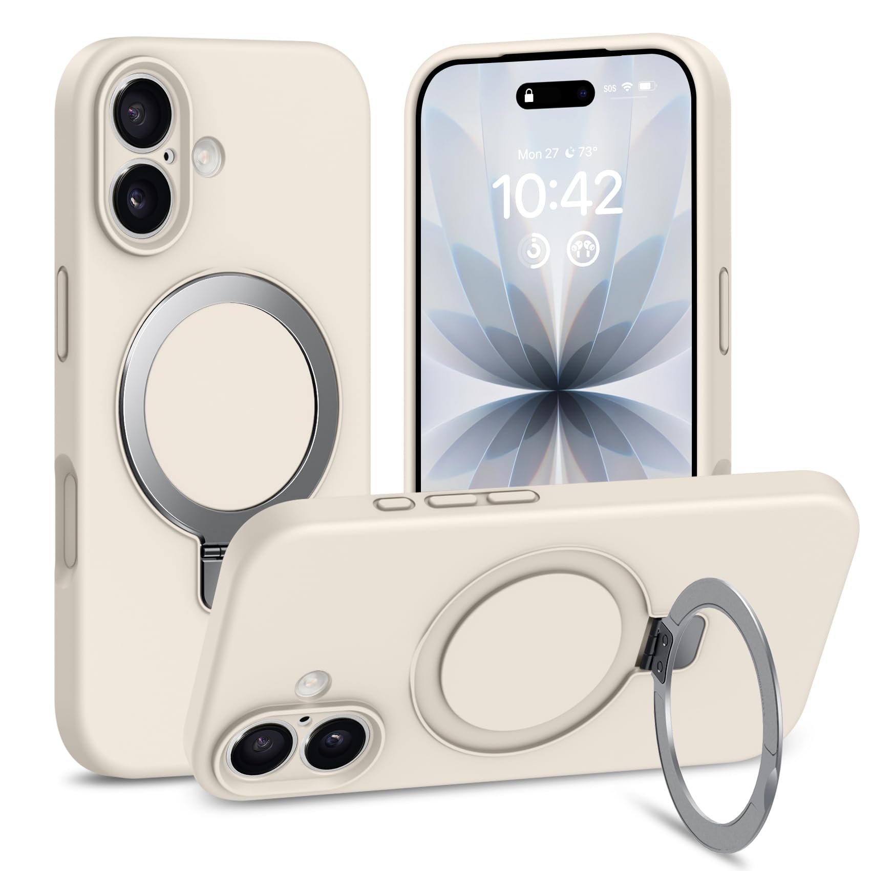 TMUJWS iPhone 17 用ケースMagnetic対応 スタンド機能 マグネット搭載 隠しスタンド 液体シリコーンカバー