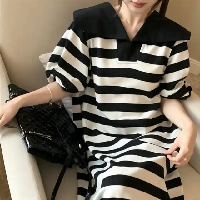 ボーダーセーラーカラーワンピース