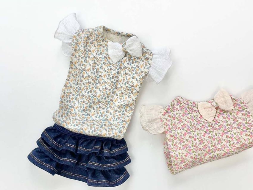 jelly flower t-shirt S ~ XL 2color / 犬服 春夏 Tシャツ ドッグウェア ブラウス 花柄 フリル袖 袖なし ストレッチ コットン 韓国犬服 可愛い