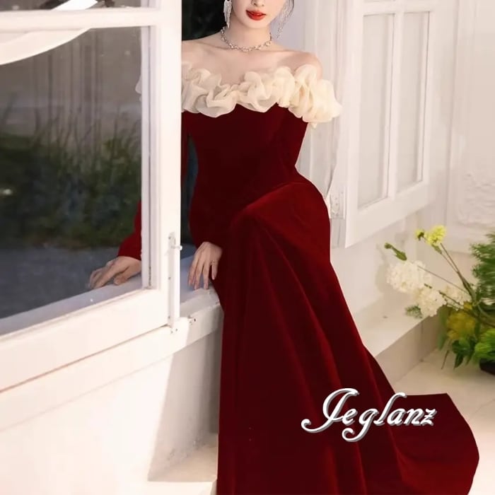 2色 パーティ イブニングドレス バイカラー オフショル 編み上げ ♪(MB234)ζ