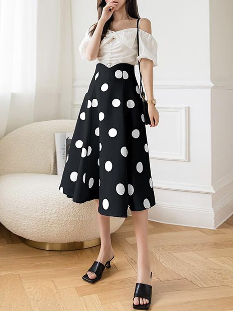 清楚ホワイトドットロングスカート ついに再販開始