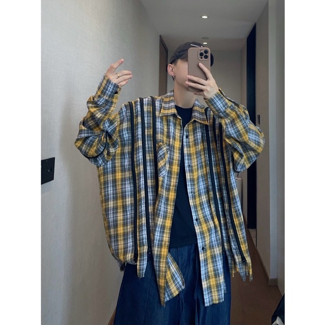 dannyandzee脱着可能なファスナー付きチェック柄シャツ