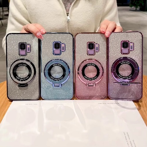 Galaxy S9ケース ラメシール キラキラ Galaxy S9+カバー メタルカラー 美しい ギャラクシーS9プラス保護ケース かわいい スタンド付き 便利◎
