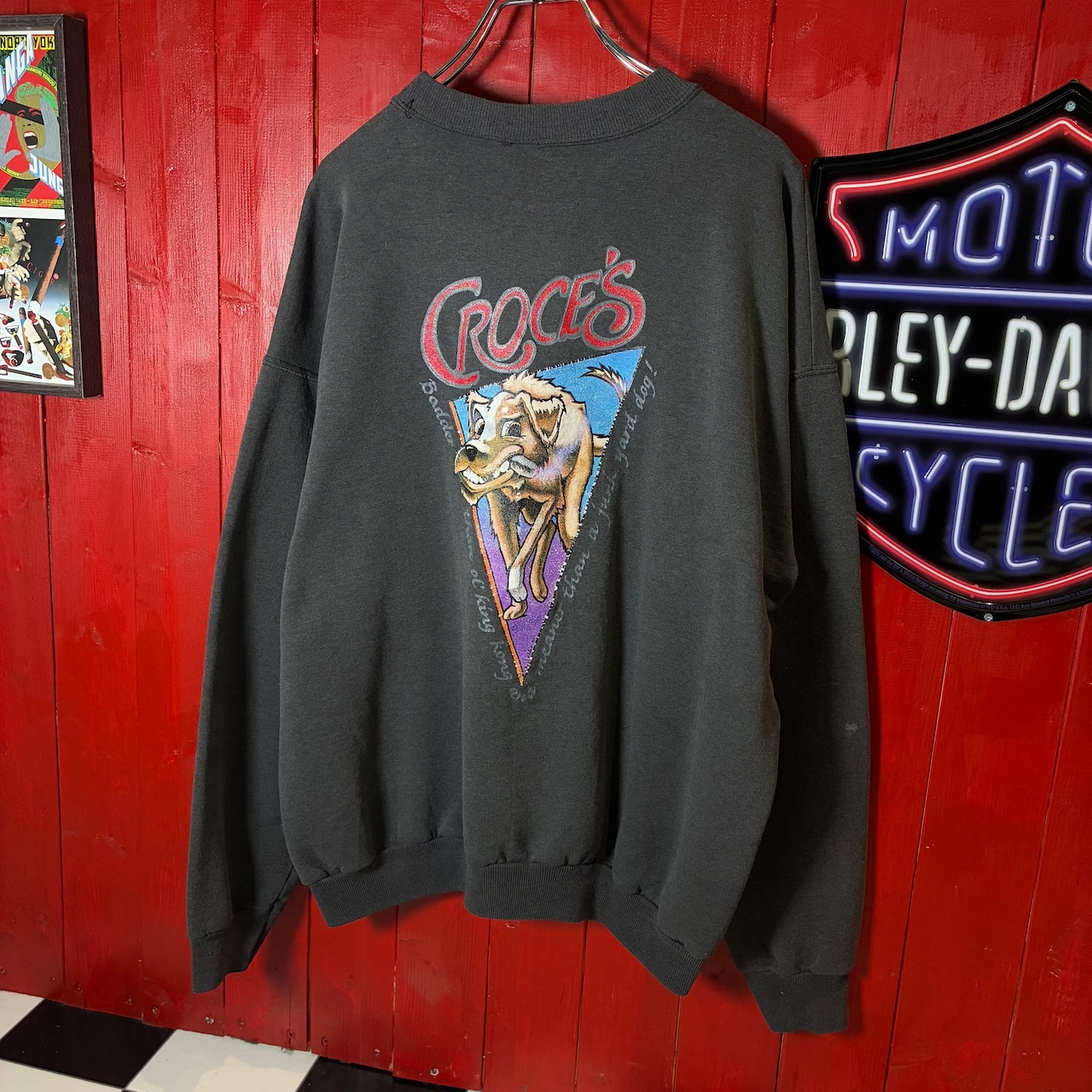 CROCES TOPHAT Barヴィンテージスウェット　ブラックフェード　バックプリント