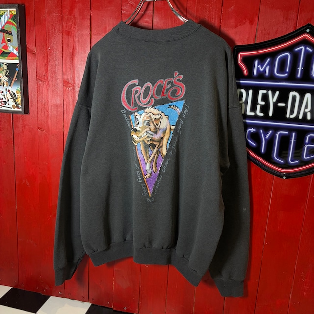 CROCES TOPHAT Barヴィンテージスウェット　ブラックフェード　バックプリント