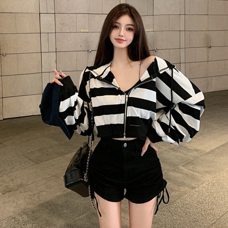 ストライプセーター カーディガンオータムルーズショートコート カジュアルトップス ロング 大人ガーリー スウィート キュート 秋物 ガールズファッション98677113525