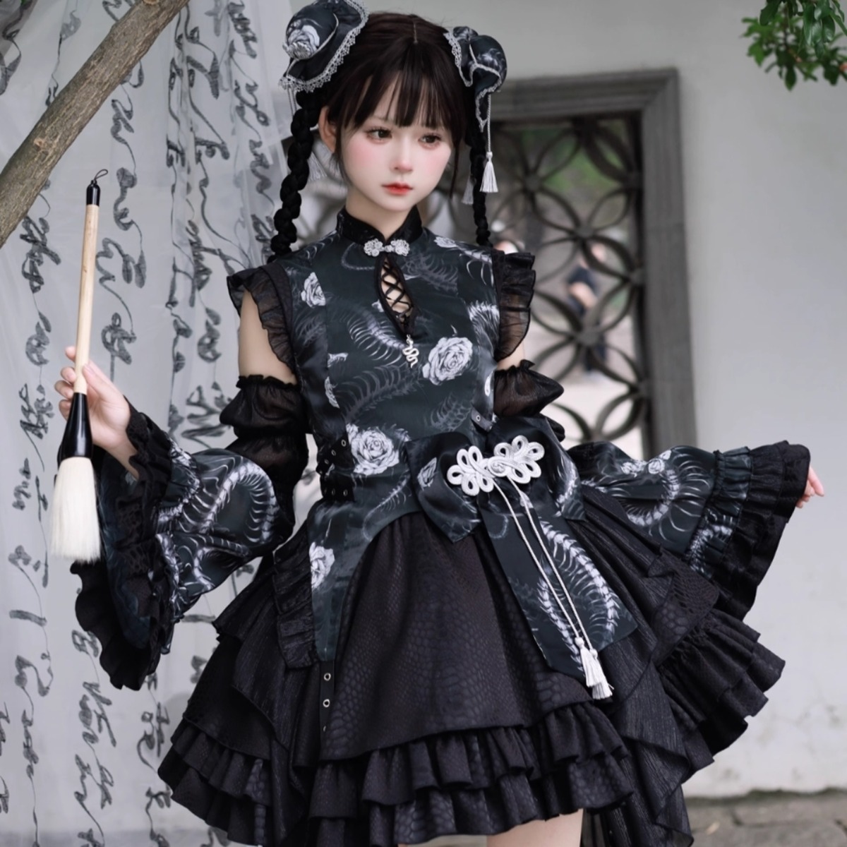セットアップ ゴスロリ ダークゴシック 病み可愛い ブラウス スカート 