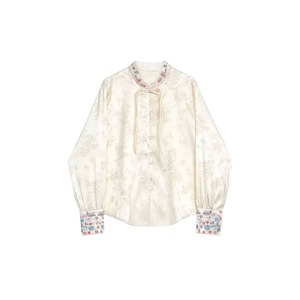 Chinese Style Stand Collar Embroidered Flower Shirt