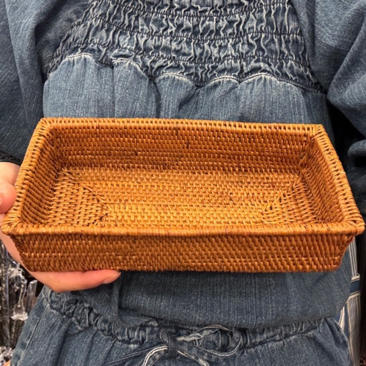 Indonesia Ata Tray / インドネシア アタ トレイ 四角 レクタングル 小物入れ 小物収納 リビング 玄関 BOX 収納ボックス 編みかご バリ 飴色 アクセサリー収納 シンプル ナチュラル