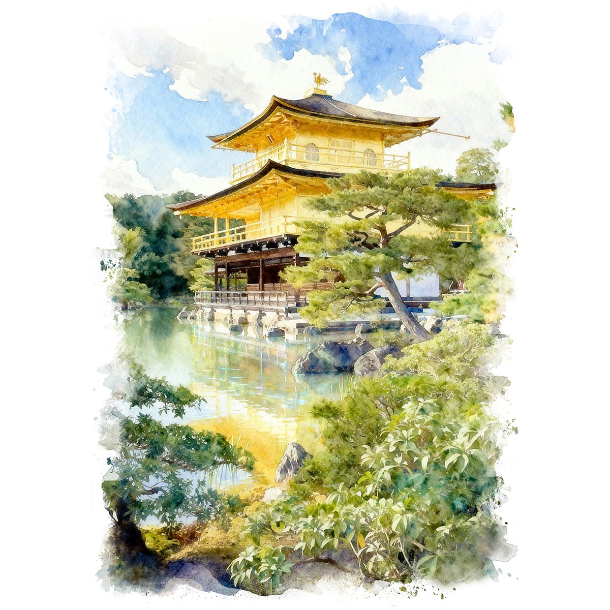 京都の風景 アート フレーム 絵画 日本 京都 金閣寺の風景 インテリアアート額付き 水彩画・油絵風