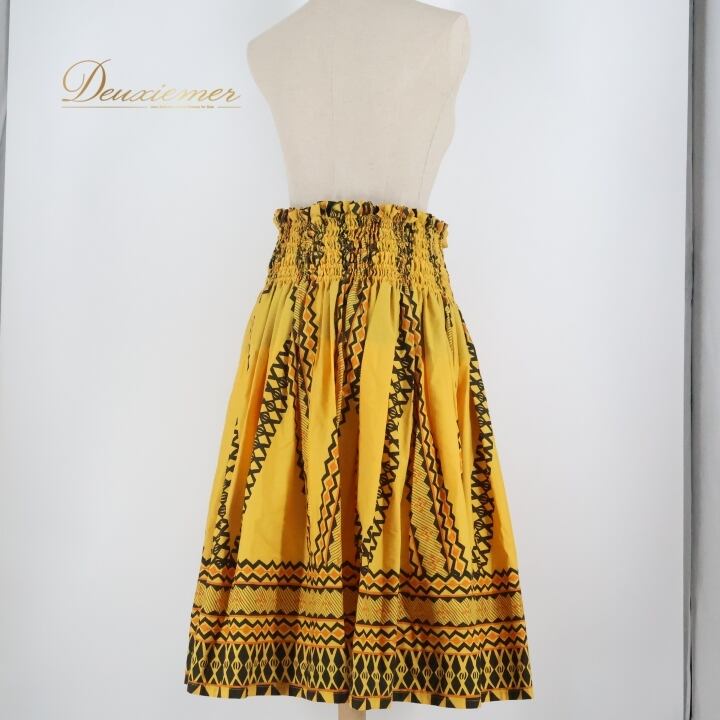 フラダンス 衣装 パウスカート イエロー系 カヒコ柄 ブラック系