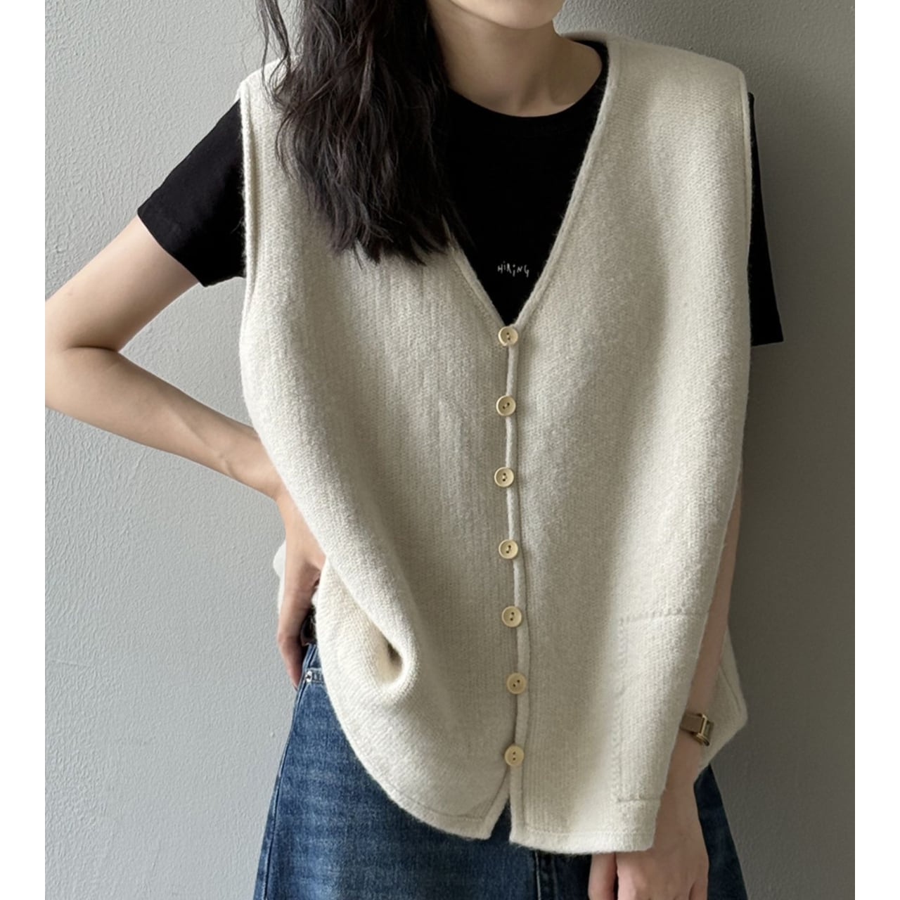 ディープVネックノースリーブニットベスト(3color) KT3422