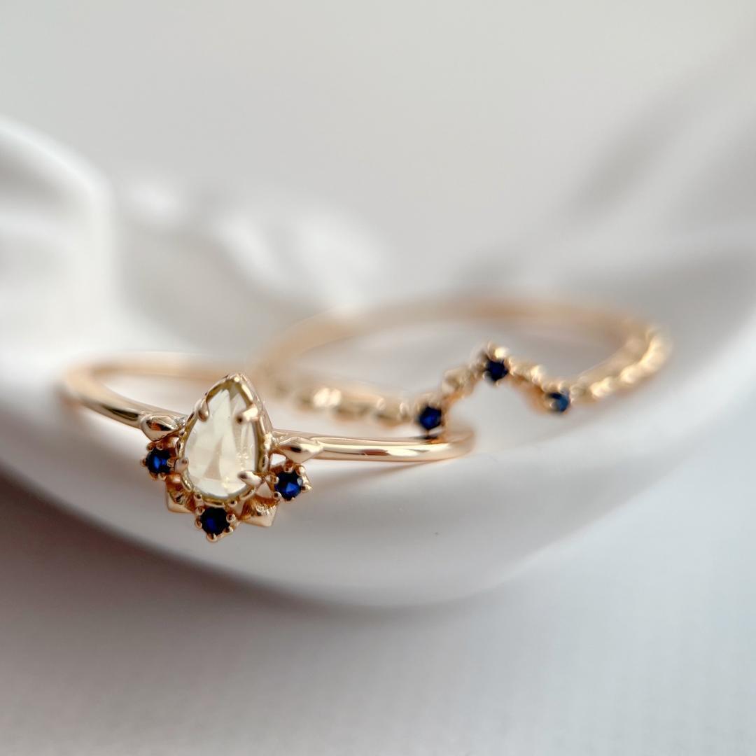 天然レモンクォーツ＆ブルースピネルリング　2本セット　silver925