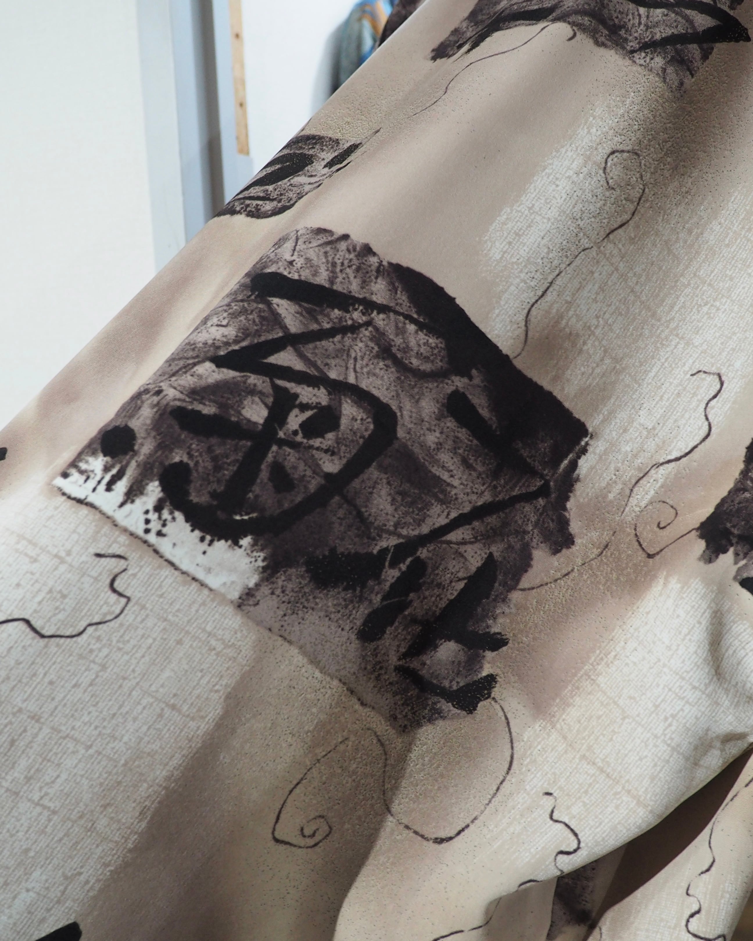 1980 - 90s " 漢字 " Ink painting vintage Easy Tailored jacket