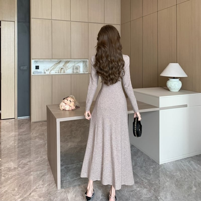 ロングワンピース レディース ニットワンピース 秋 冬 長袖 ロング丈
