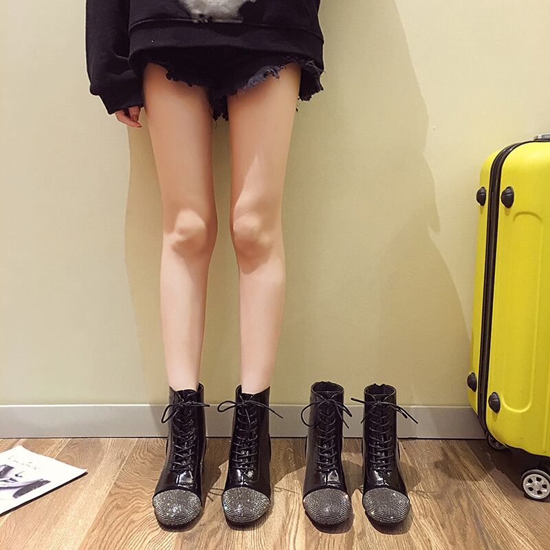 ブーツスタイルオータムウィンターブラックレッド薄手 レース 靴 シューズ 秋物 冬物 レースアップ フェイクシューズ3915413704