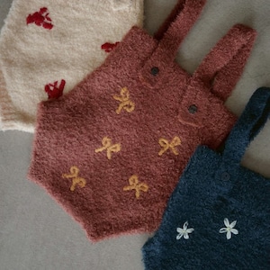 【&pal】motif bouclé baby rompers / (アンドパル)3col 刺繍モチーフのブークレニットロンパース
