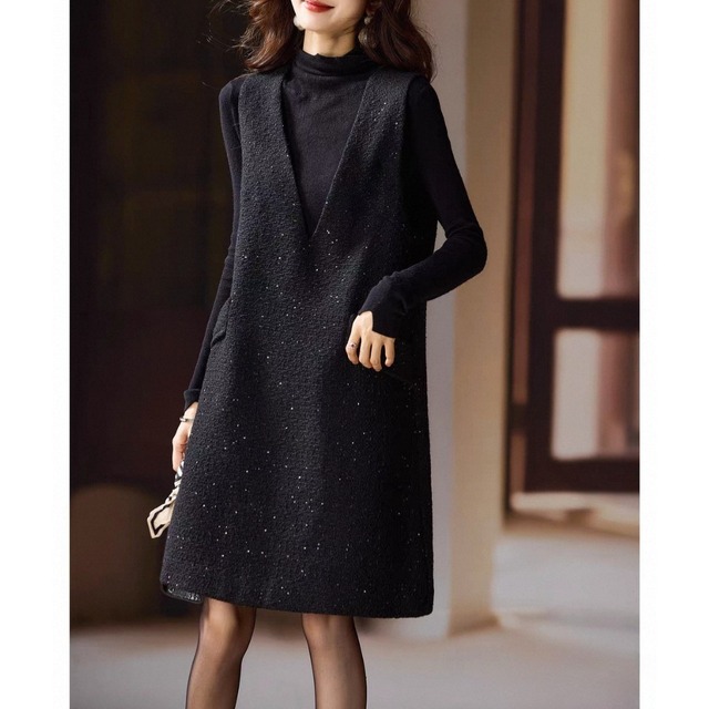 Vネックツイードジャンパースカート   r001254