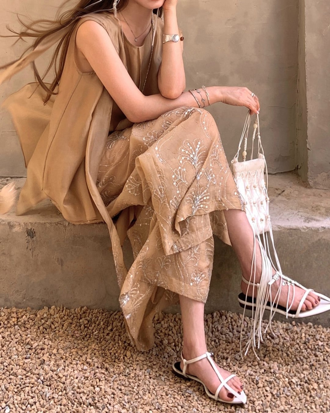 ショートスリーブトップ×ラメロングパンツセットアップ S25449