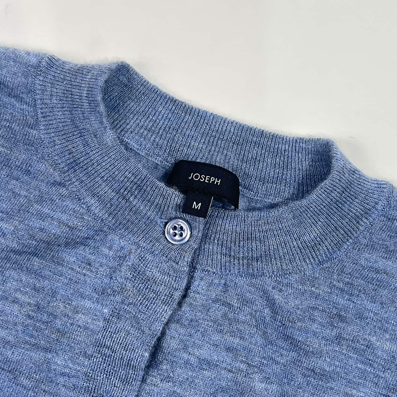 カシミヤ100% JOSEPH ジョセフ エルボーパッチ ニット カーディガン M/くすみブルー系 レディース