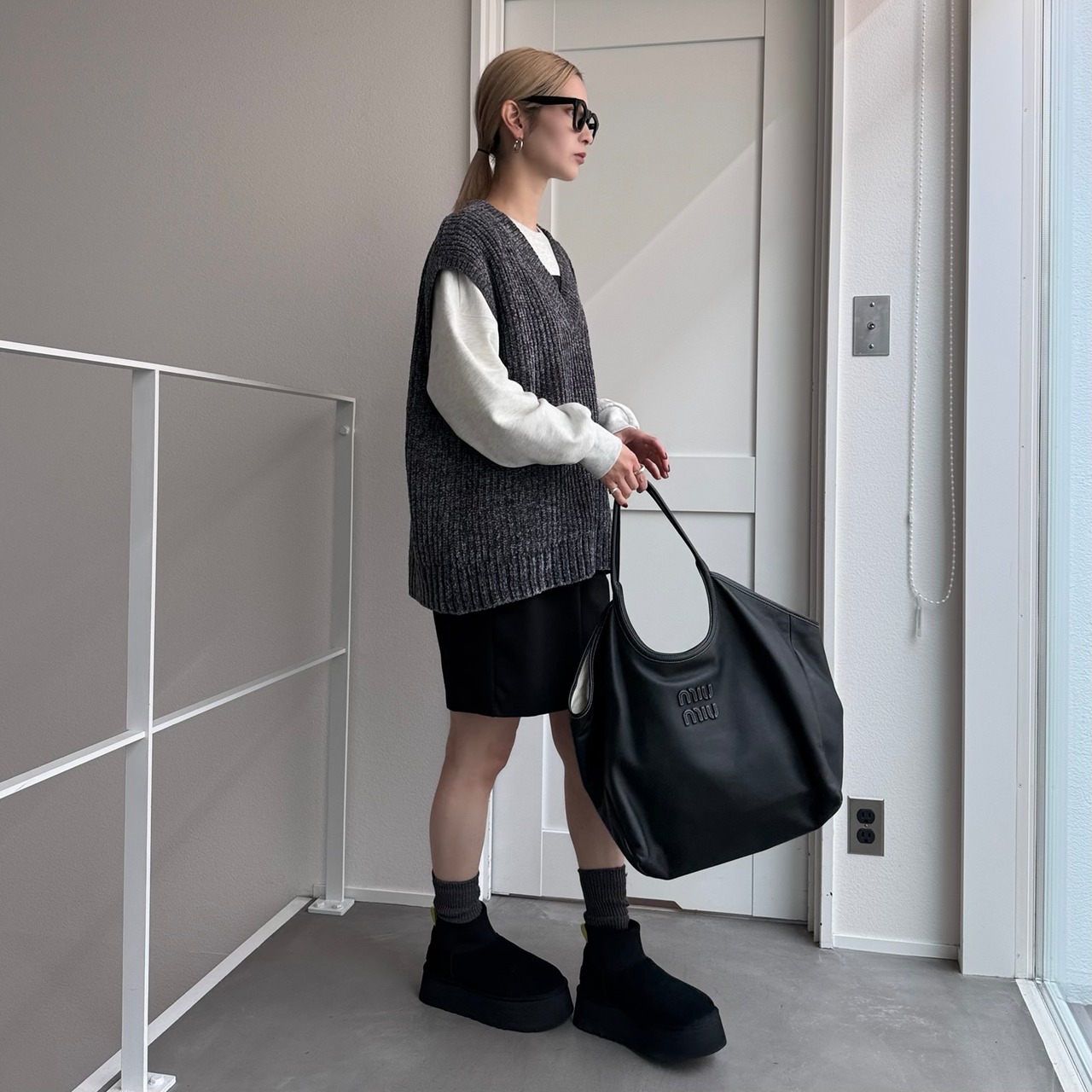 モールニットルーズvest/グレー