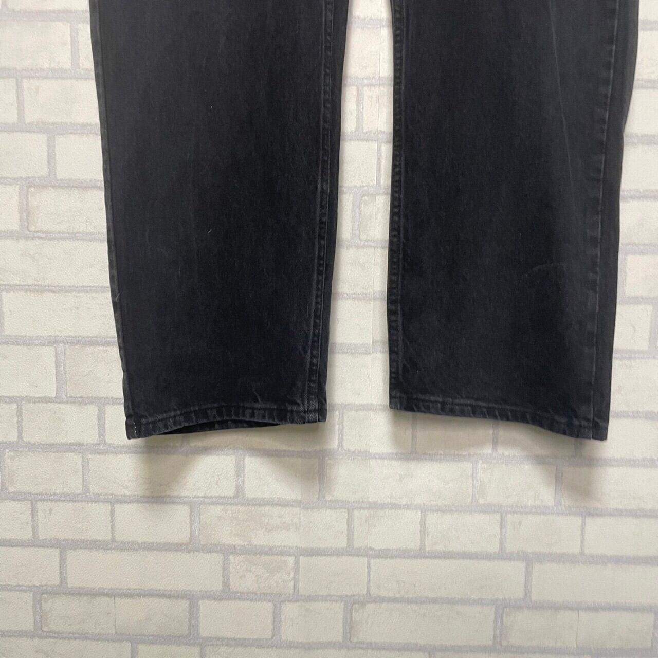 W42×L30】wrangler ブラックデニムパンツ コットン100% 革パッチ W42×L30】wrangler ブラックデニムパンツ コットン100% 革パッチ