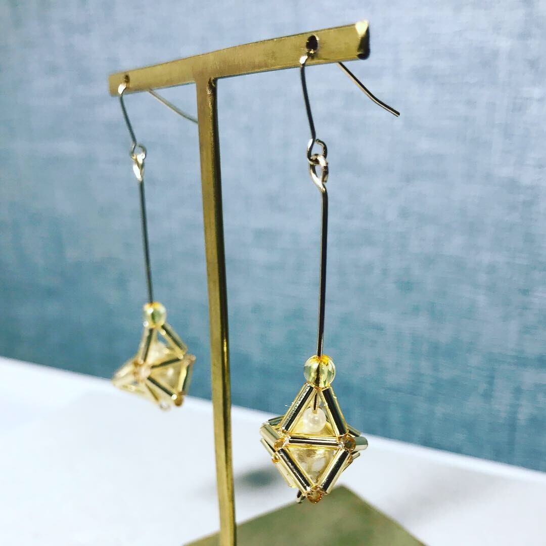 0044:鳥籠風 コットンパールロングピアス