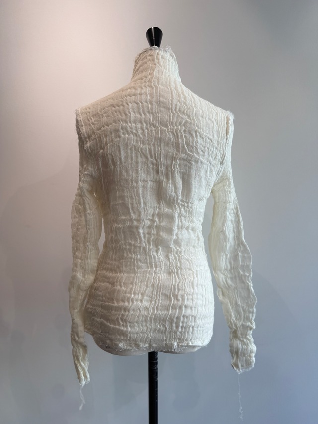 ERiKOKATORi/EK11-1-4 wool linen gauze highneck top Ivory