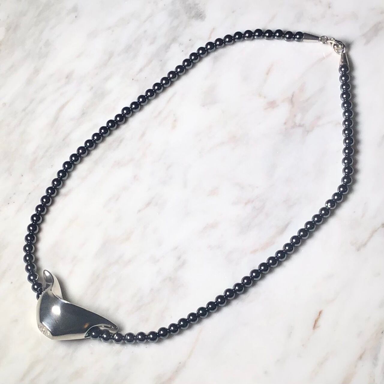 GEORG JENSEN silver bird pendant on hematite beads necklace 