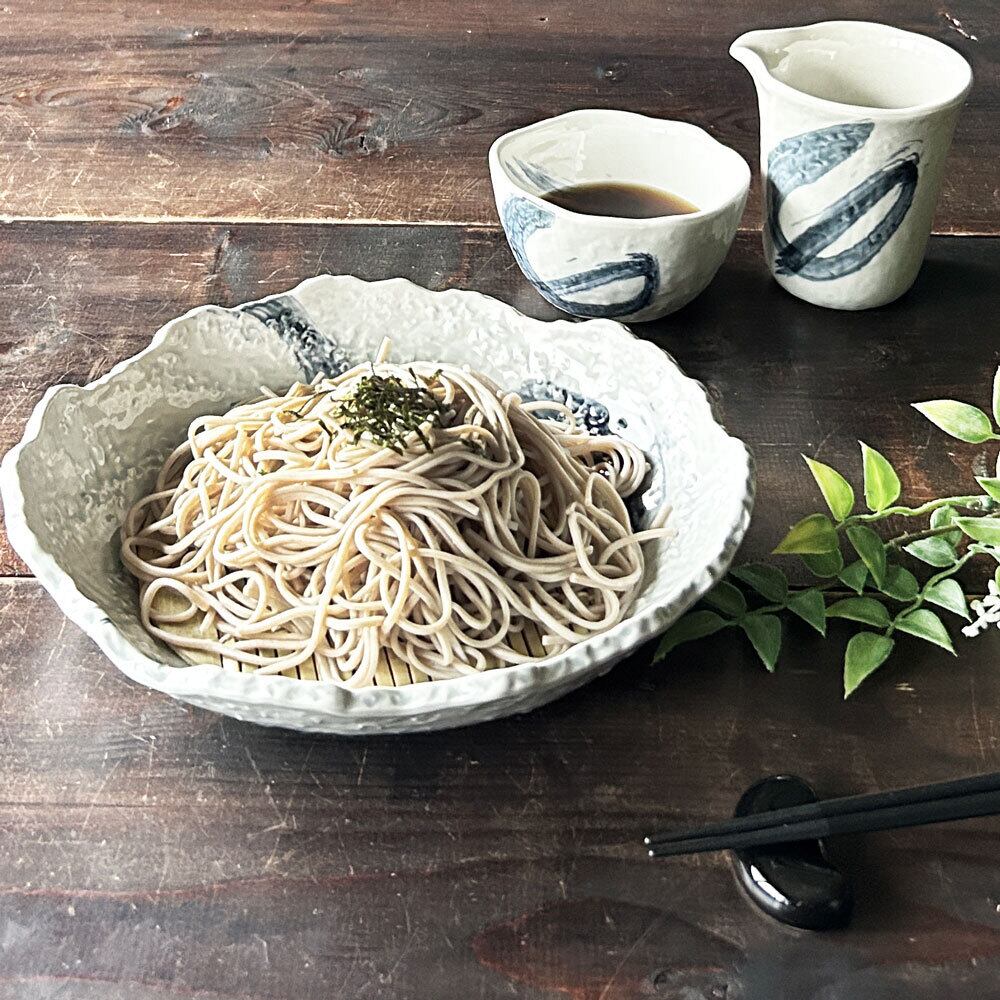 そば食器 ておこし流水 8号麺皿 そば皿 和食器 麺皿 スノコ付 日本製