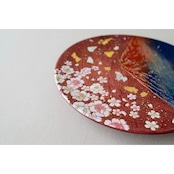 【飾り皿】赤富士に桜 Ornamental plate for wall hanging