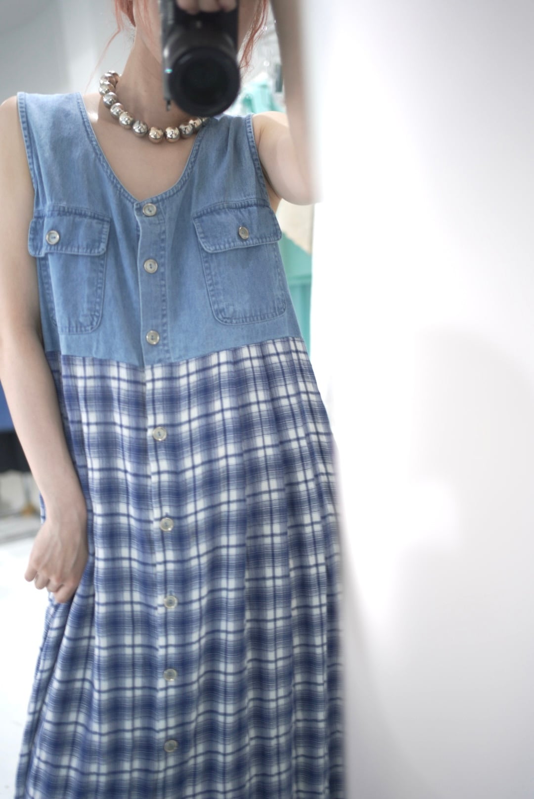 denim check dress