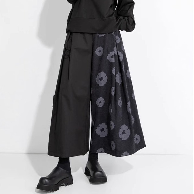 切替デザイン ワイド ミモレ丈 パンツ 1color PT0421