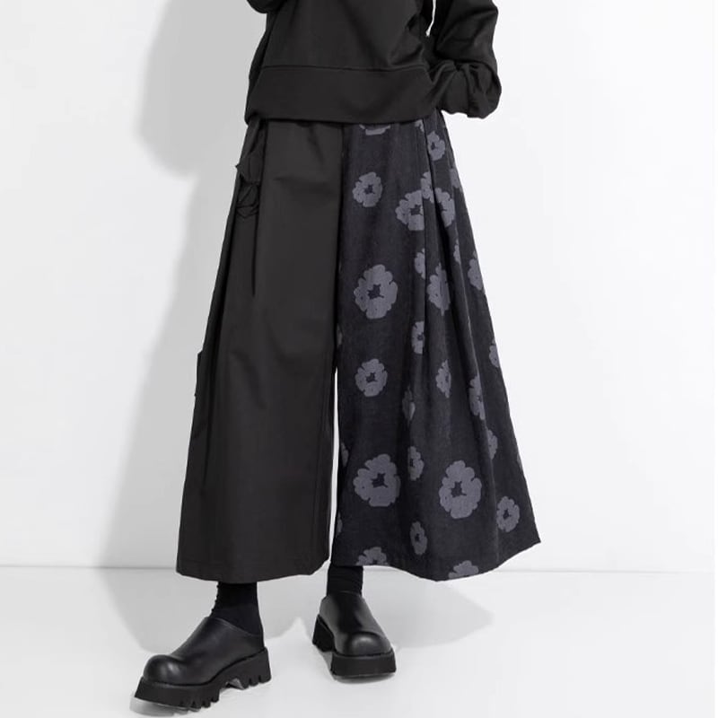 切替デザイン ワイド ミモレ丈 パンツ 1color PT0421