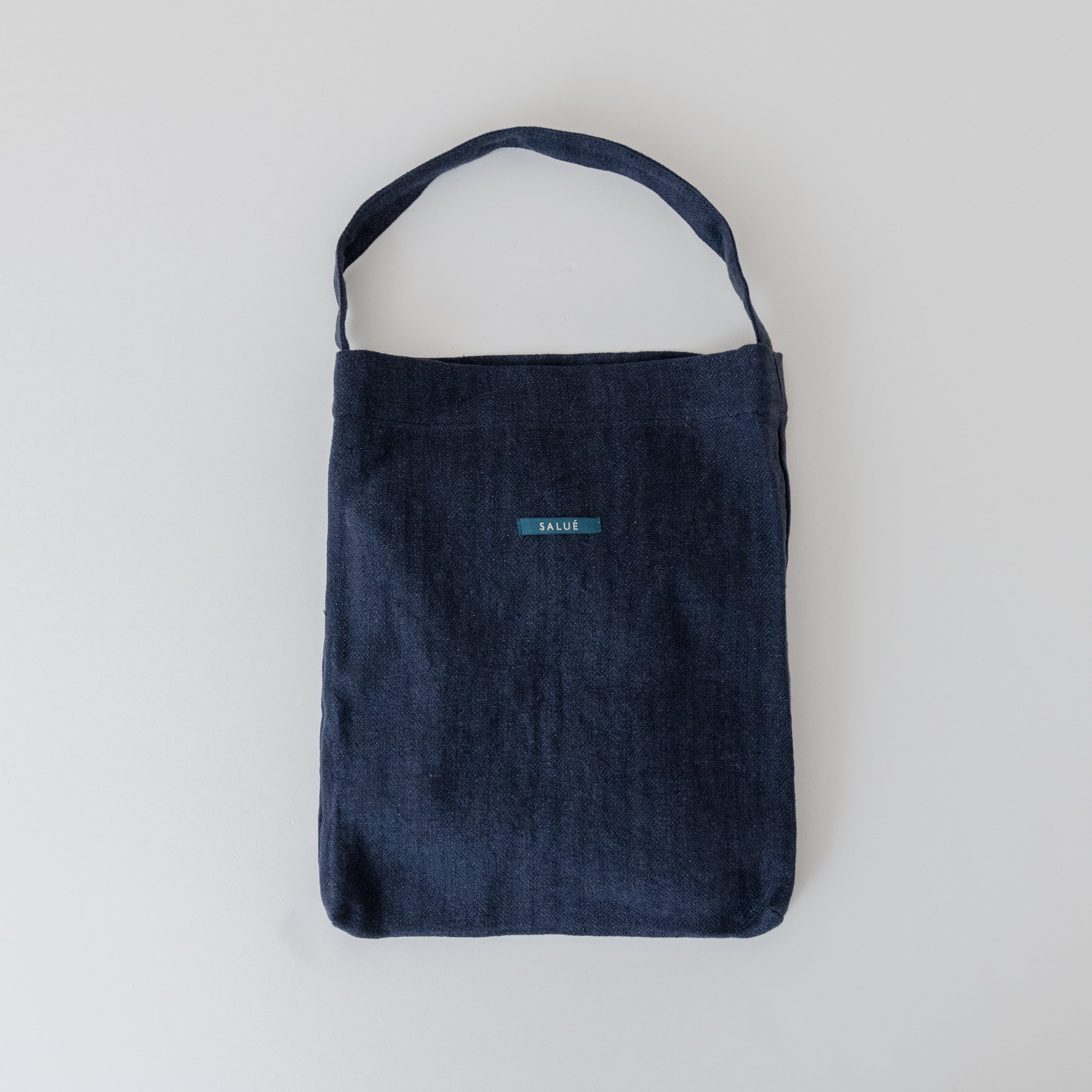 one shoulder toto bag/herringbone linen〈dark navy〉