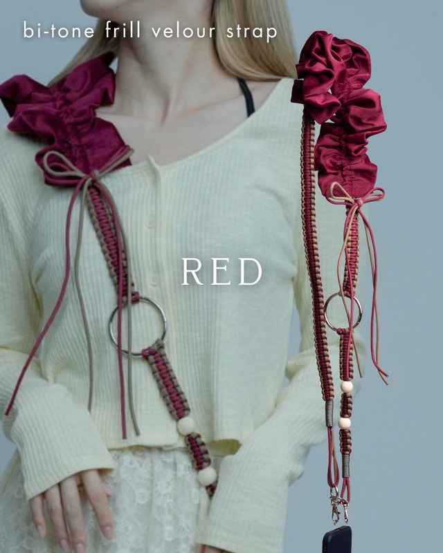 【残り4点!!】bi-tone frill velour strap Red