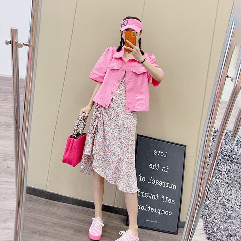 スリムサマーコート フローラルドレス 大きめサイズ 夏物 花柄 ミックスインファッション55337574018