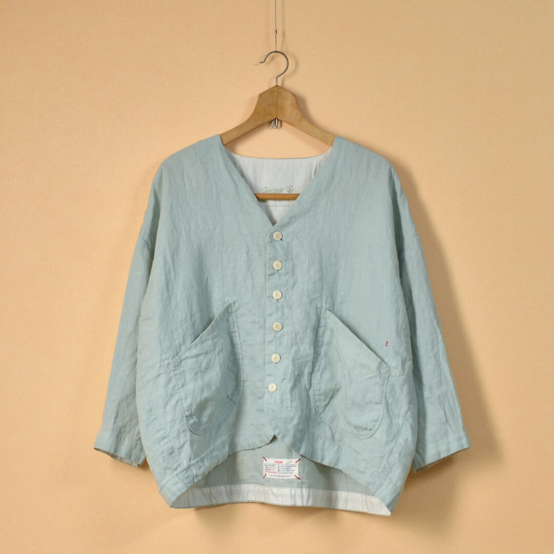 快晴堂 カイセイドウ ファインなリネン ふわふわカーディガン・薄いサックス 軽くて着やすいリネンの夏カーデ