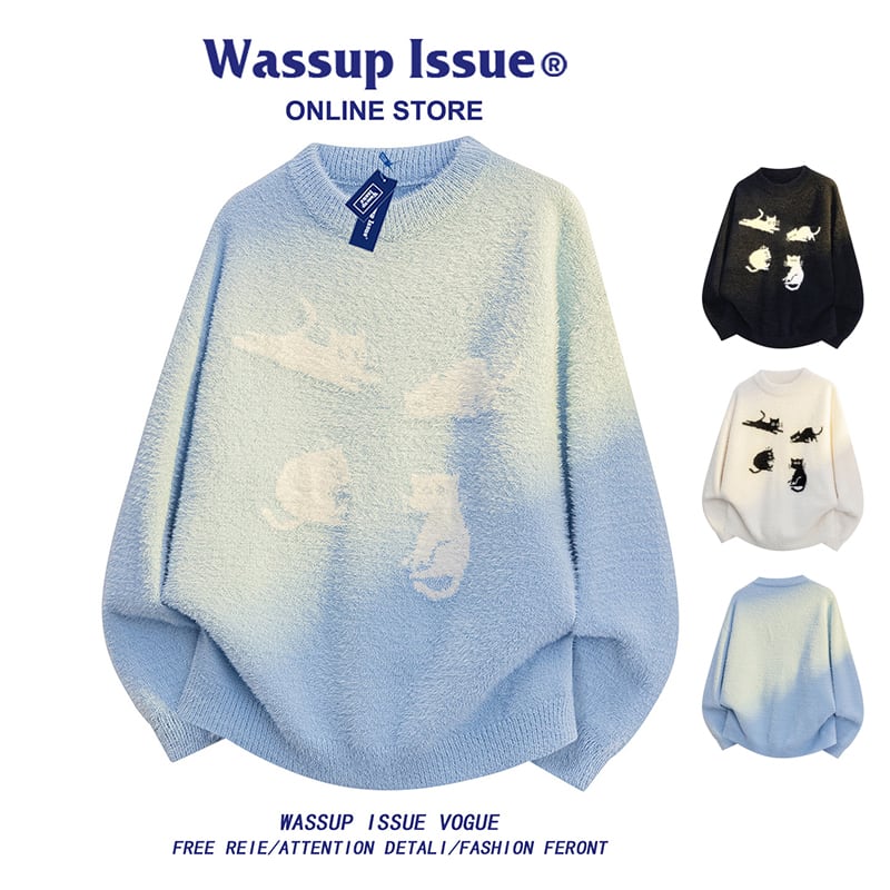 たまにゃ様パネル　ワン I ❤️ Mamセーター クルーネックセーター【毛玉CLEAR】【＃すごセーター】 (ACKN5104-23