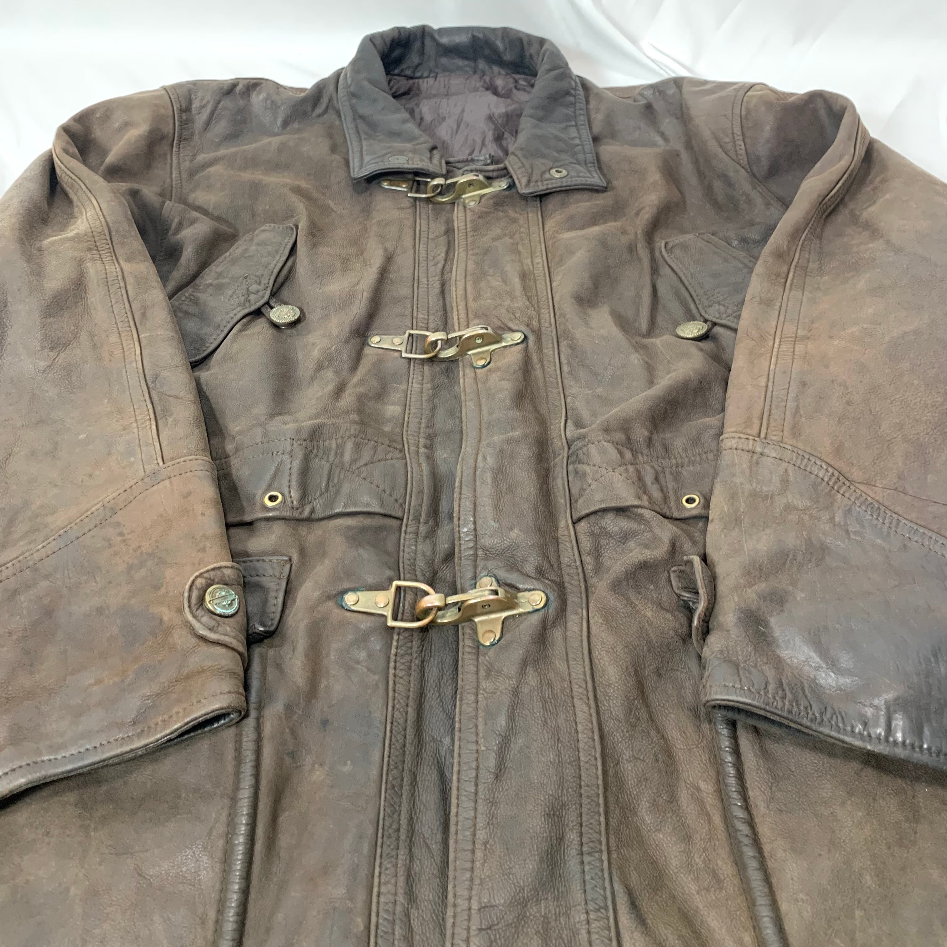 vintage old Italy 90s Fireman Leather Jacket レザーファイヤーマン