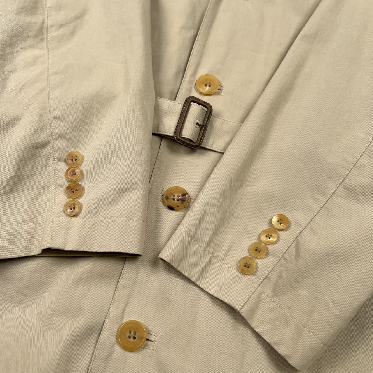 PAPAS パパス ロング ステンカラーコート サイズ L /ベージュ/ベルト付き/裏ストライプ