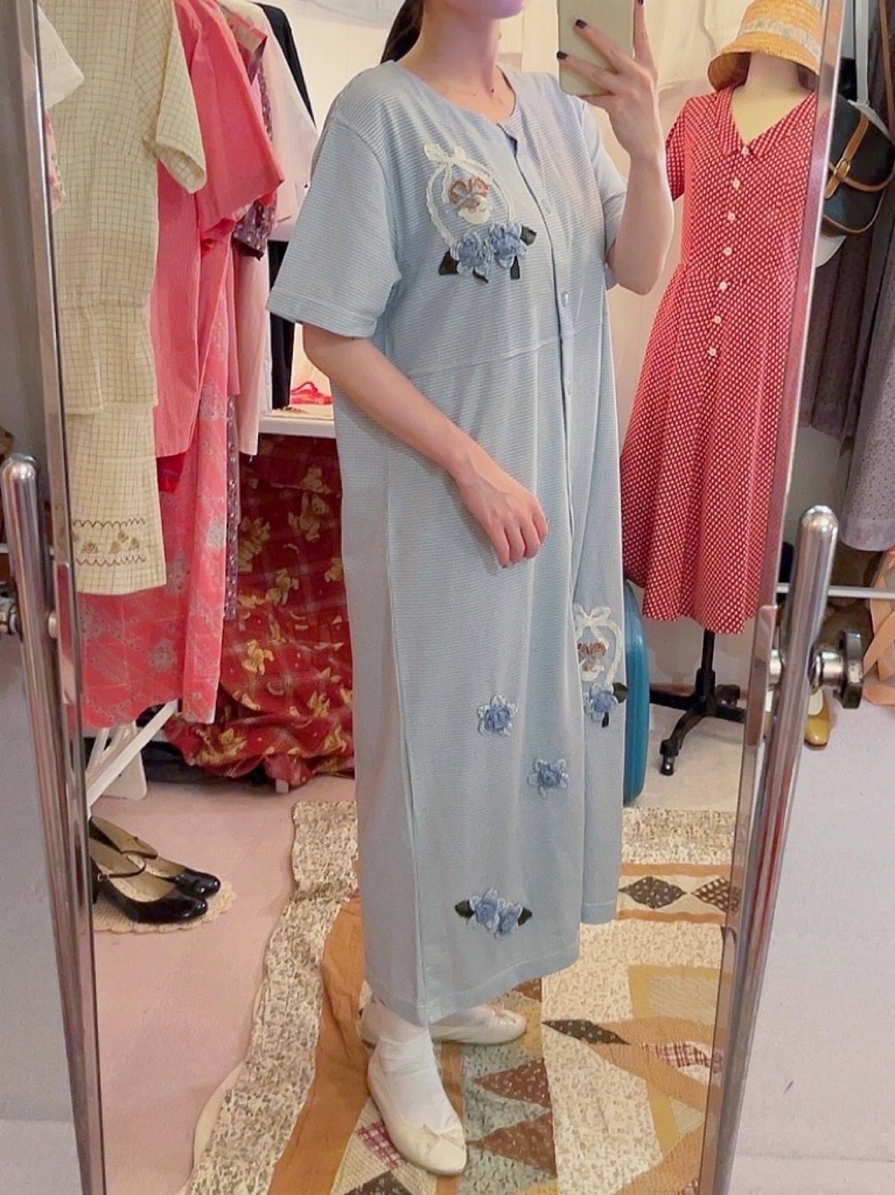 doll applique light blue one-piece