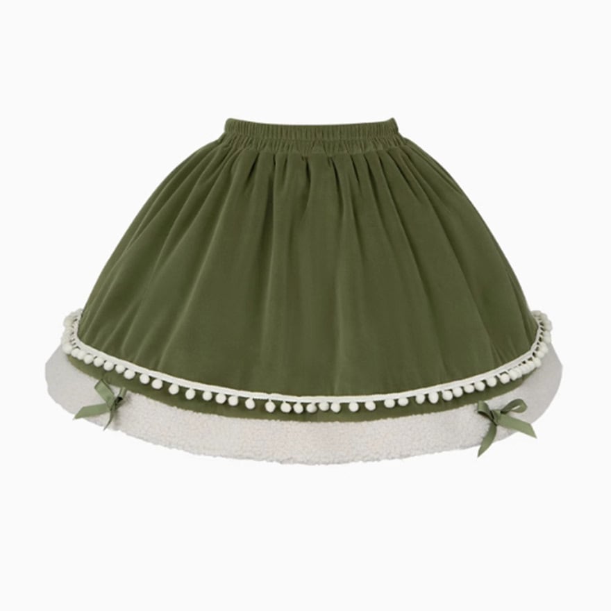 系 ファッション PUJI オリジナル ミニスカート ボア ぽんぽん モール